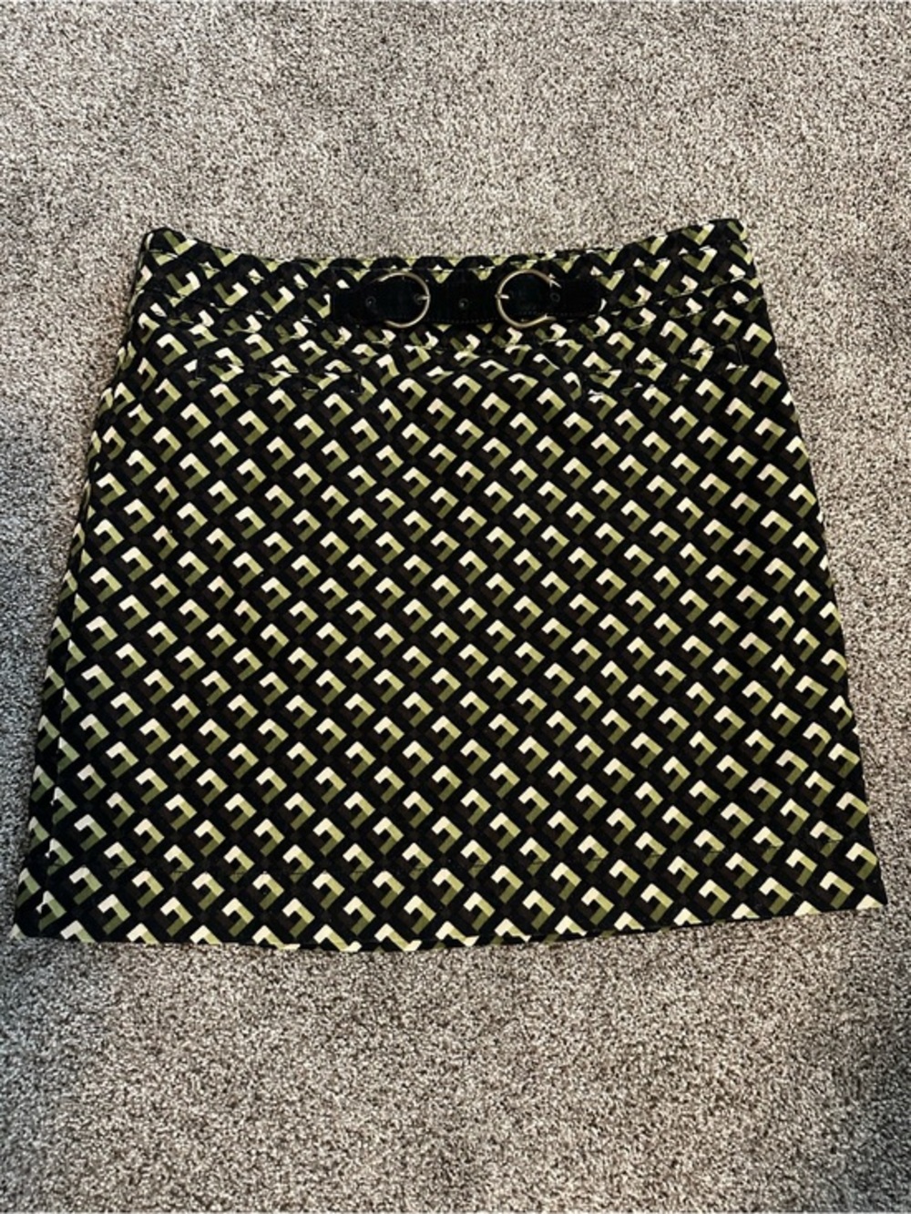LOFT Geometric Mini Skirt Womens 6 Green Black Retro Mod 60’s Vintage Style